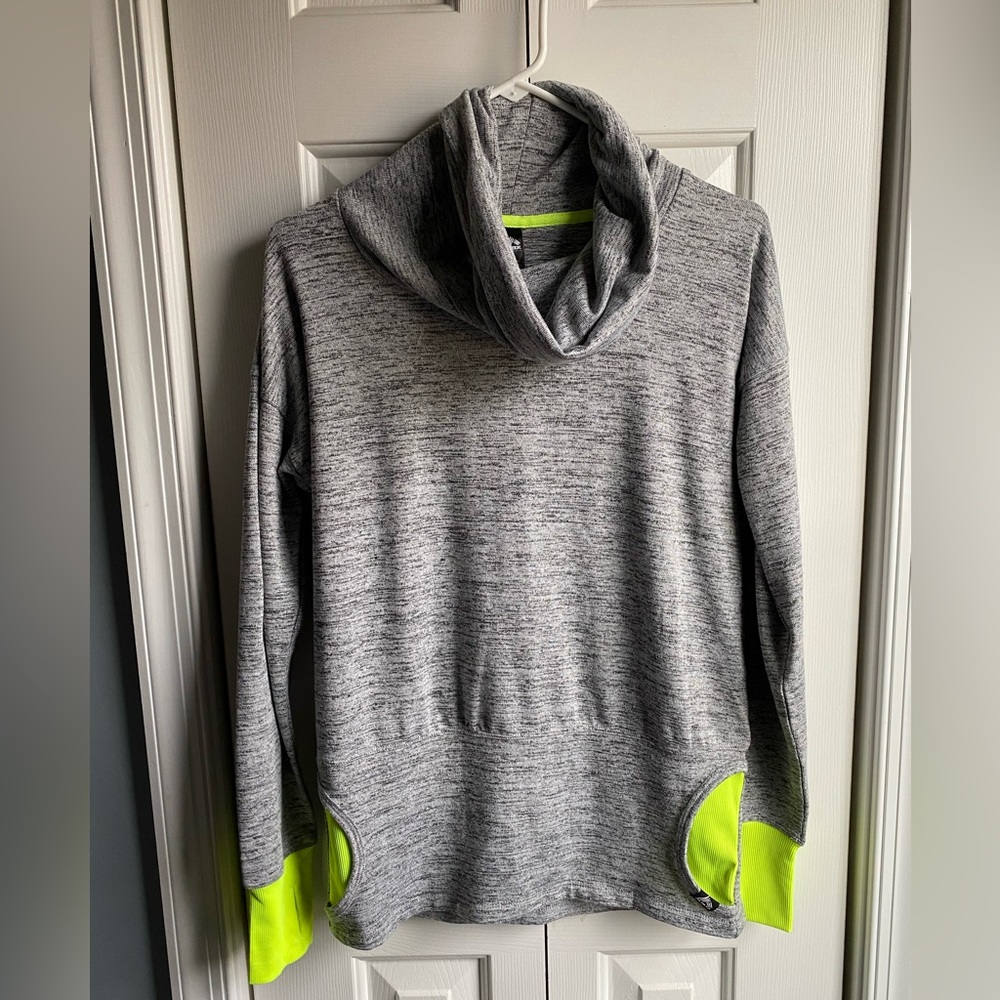 RBX Womens Gray Fluorescent Yellow Turtleneck Sweatshirt Kangaroo Pocket Size S
